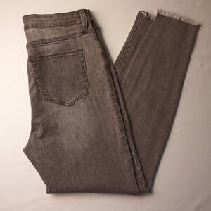 Nature Denim Womens High Rise Button Fly Frayed Hem Skinny Jeans Size 10/11 Grey